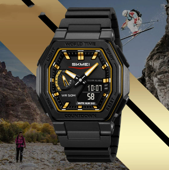 Waterproof Multi-function Digital Watch For Students A Versatile Sports-style Dual-display Wristwatch