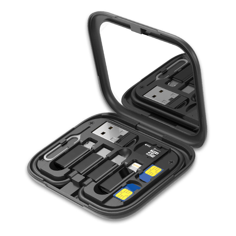 Multifunction Data Cable Digital Storage Box Charging Mirror Hidden Mobile Phone Holder